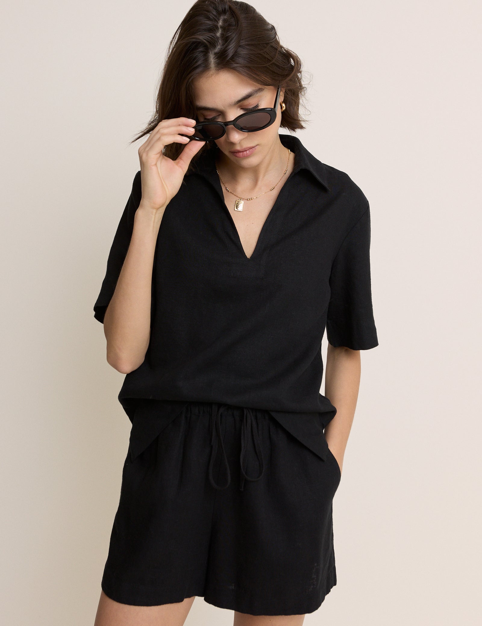 Gale Collared Linen-Blend T-Shirt