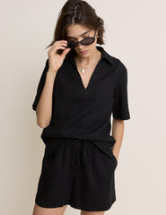 Gale Collared Linen-Blend T-Shirt