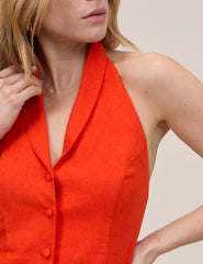 Orange Moss Linen-Blend Halter Neck Waistcoat