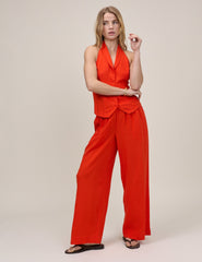 Orange Moss Linen-Blend Halter Neck Waistcoat