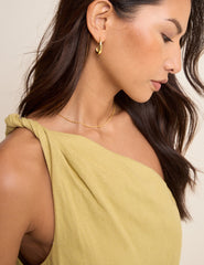 Sage Green Linen-Blend One Shoulder Twisted Top