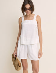 White Tie Back Linen-Blend Tank Top