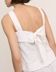 White Tie Back Linen-Blend Tank Top