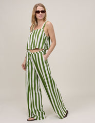 Green Striped Reese Wide Leg Trousers