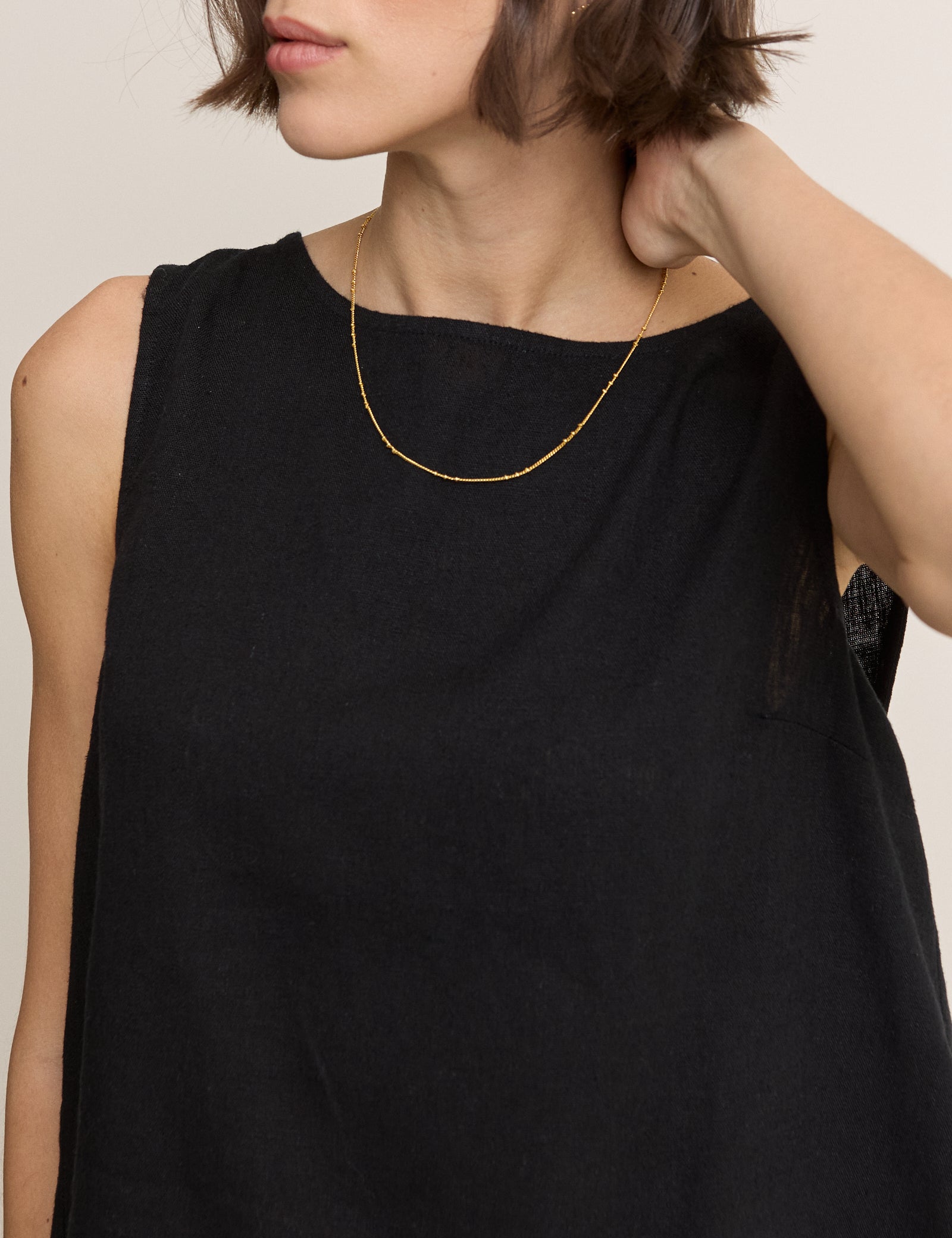 Black Wrap Detail Linen-Blend Tank Top