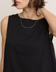 Black Wrap Detail Linen-Blend Tank Top