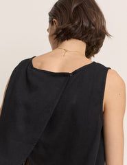 Black Wrap Detail Linen-Blend Tank Top