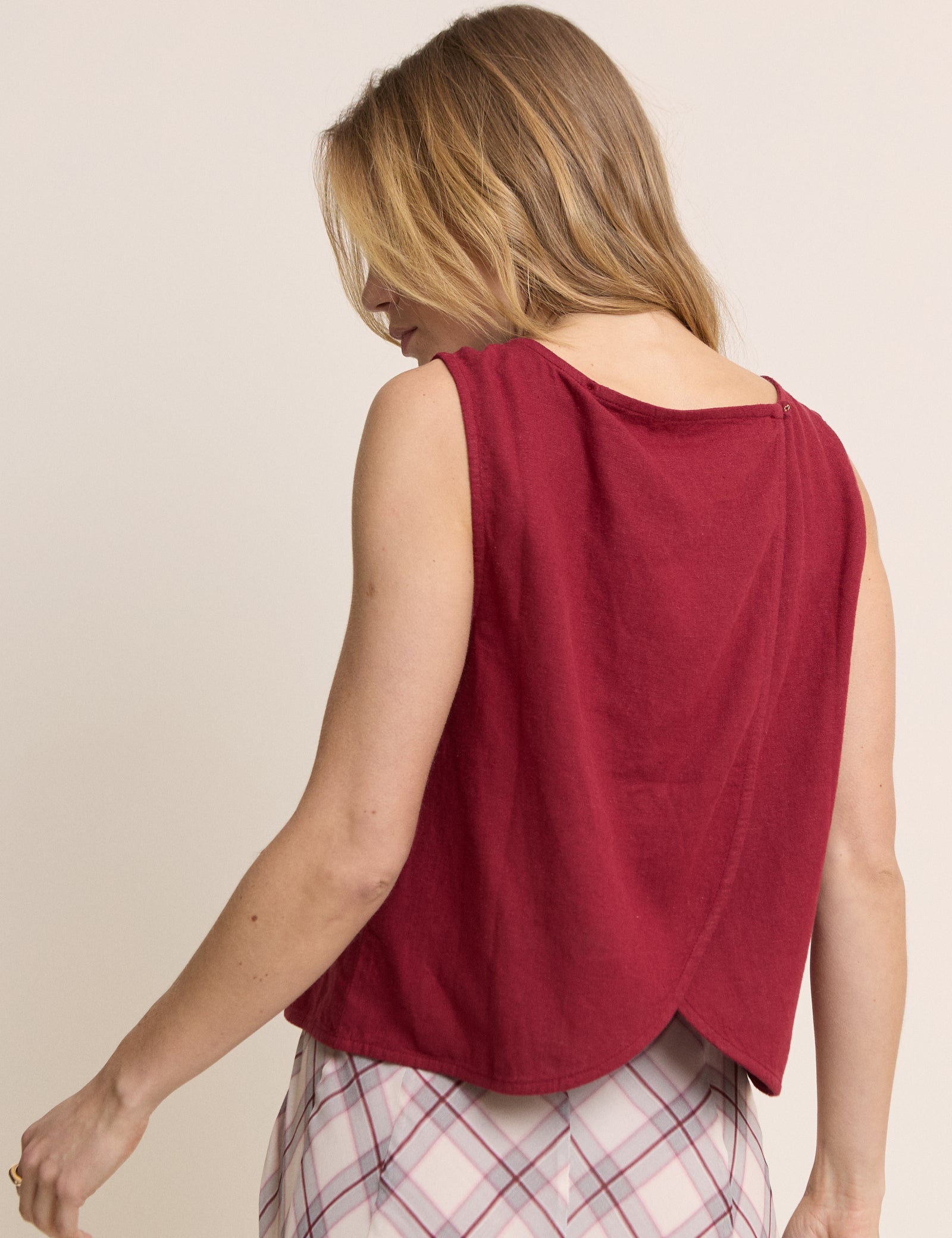 Red Linen-Blend Wrap Detail Tank Top