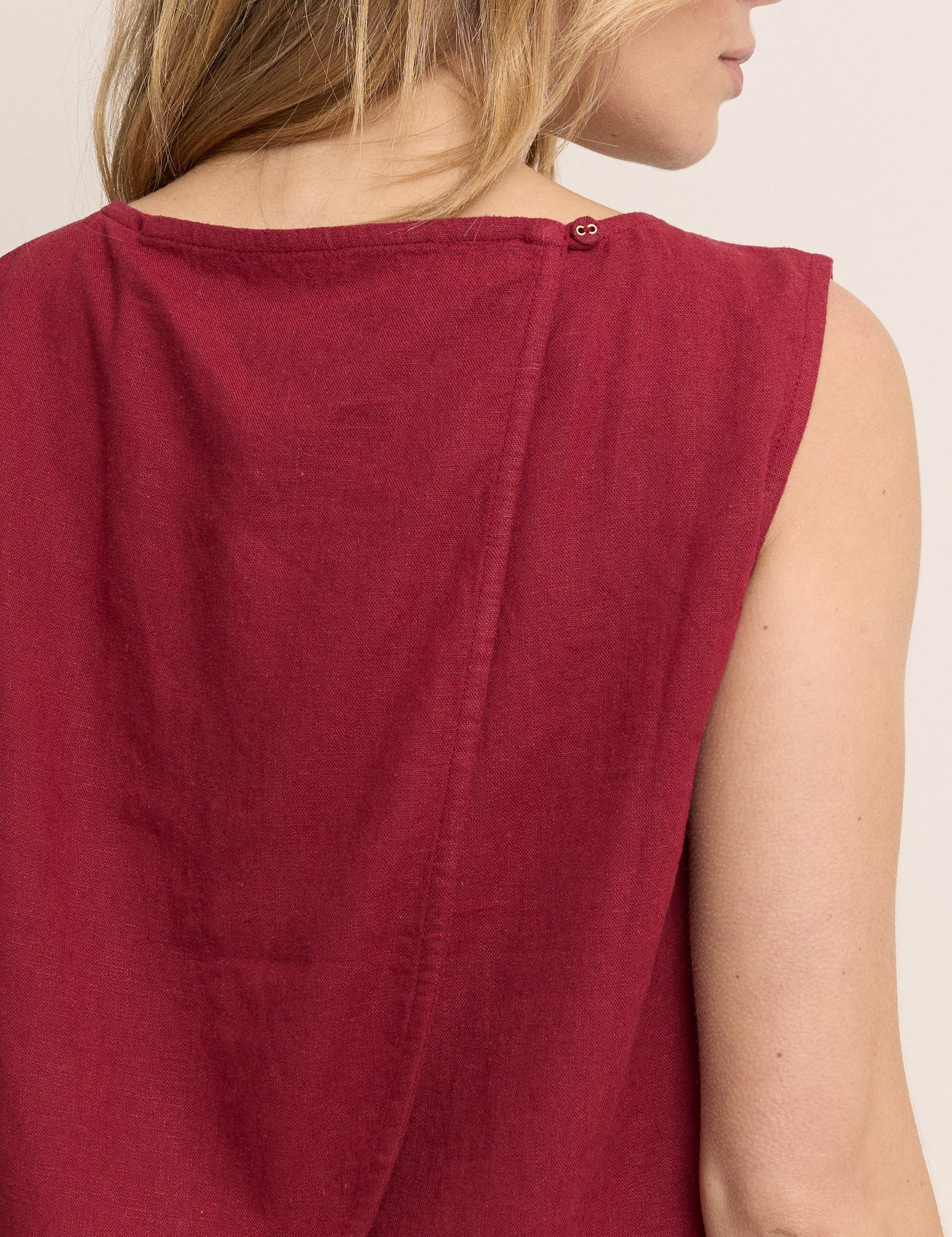 Red Linen-Blend Wrap Detail Tank Top