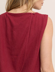 Red Linen-Blend Wrap Detail Tank Top