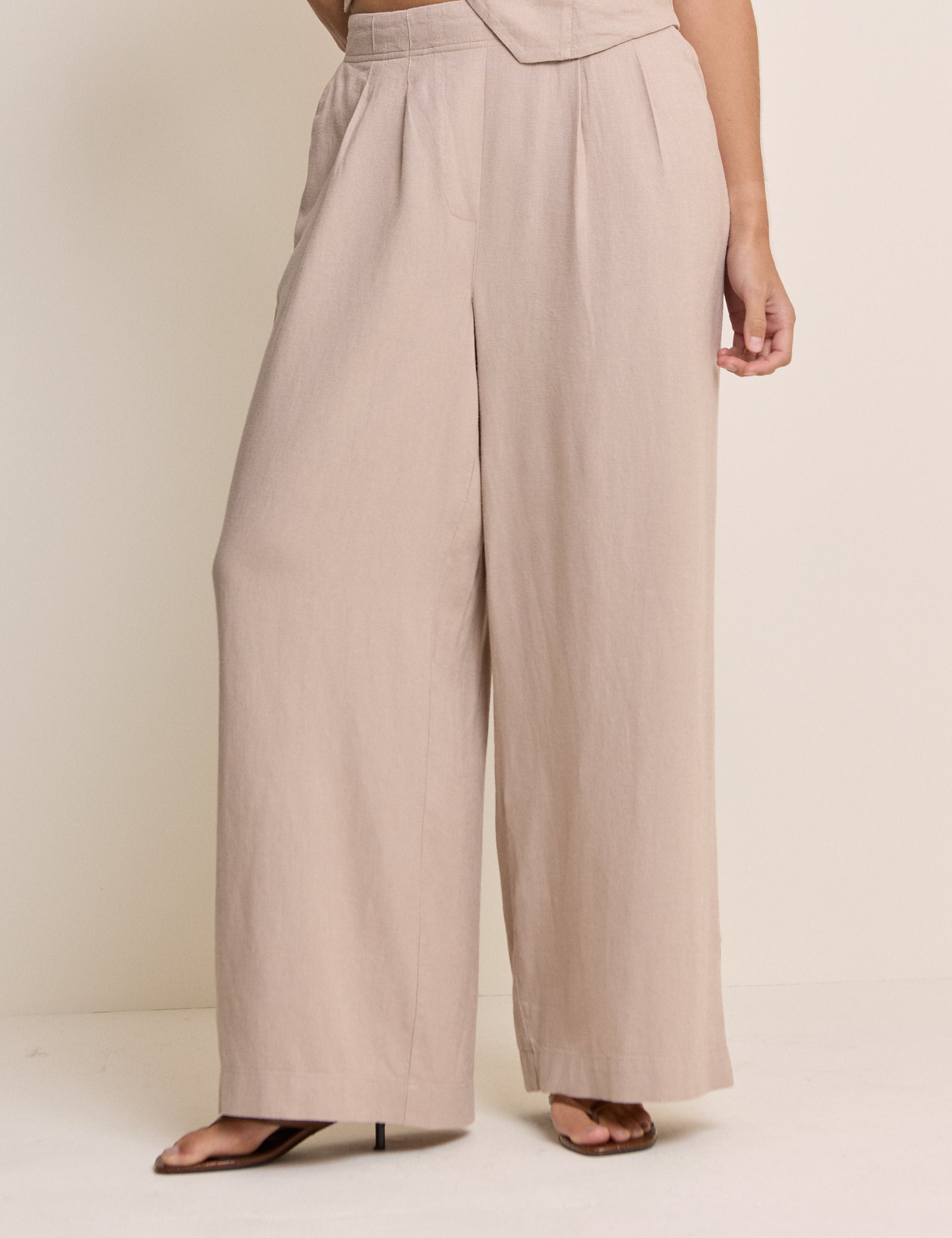 Beige Linen-Blend Silsoe Clean Wide Leg Trousers