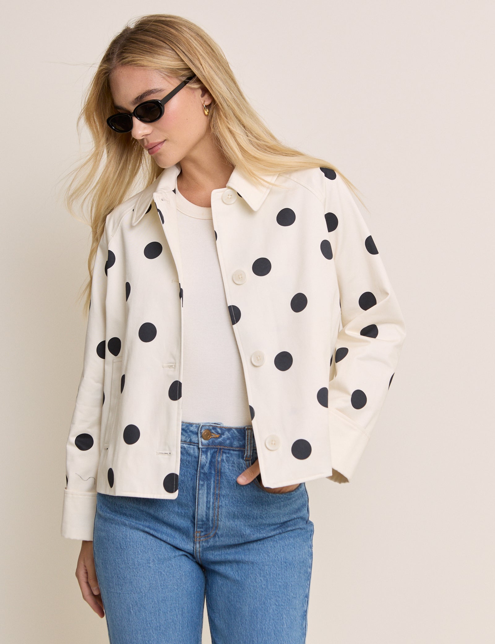 Cream Polka Dot Swing Jacket