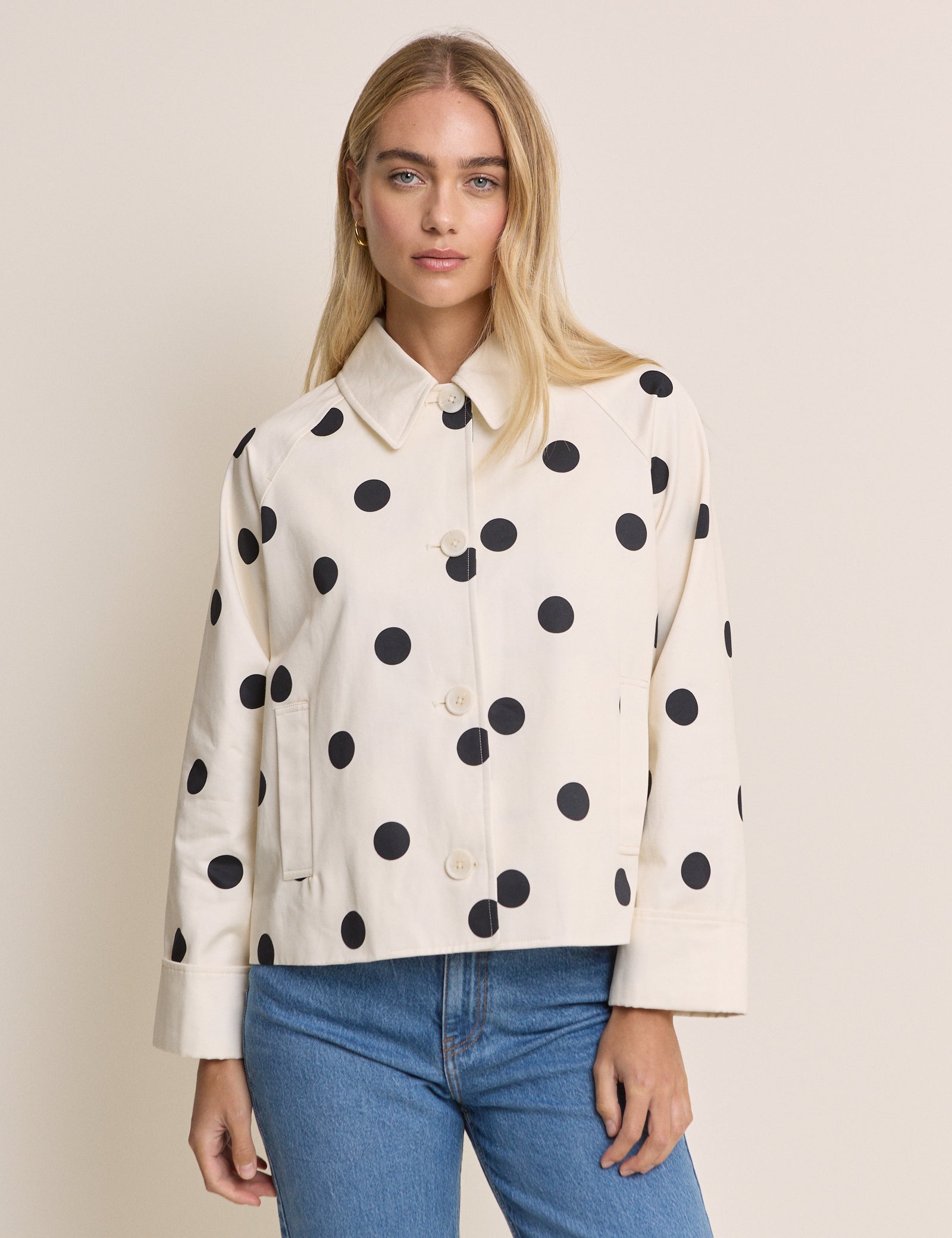 Cream Polka Dot Swing Jacket