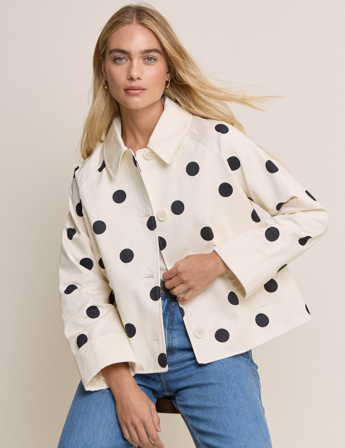 Cream Polka Dot Swing Jacket