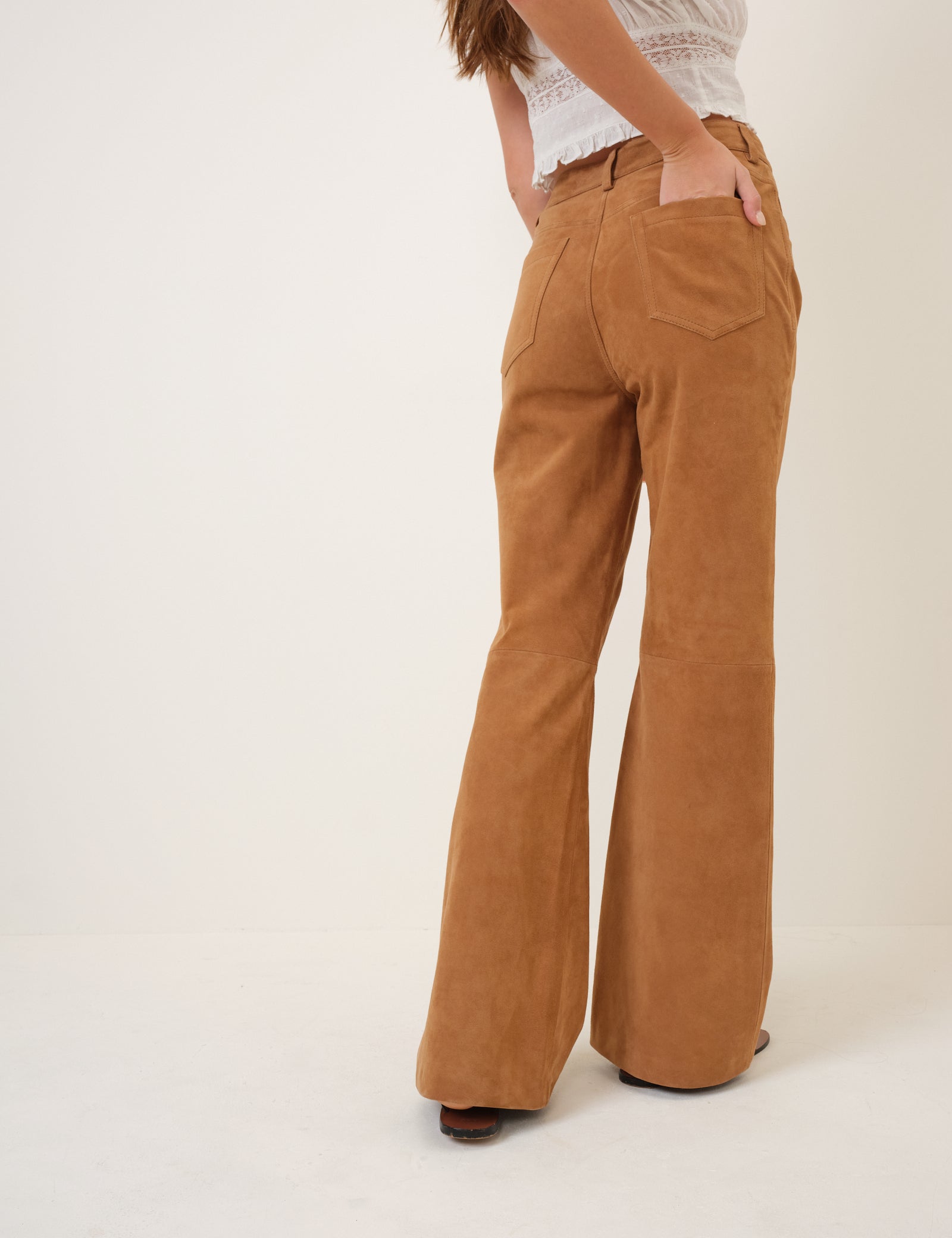 Brown Suede Flare Trousers