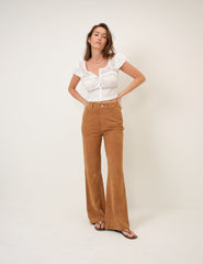 Brown Suede Flare Trousers