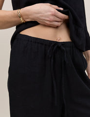 Black Linen-Blend Cropped Sia Trouser