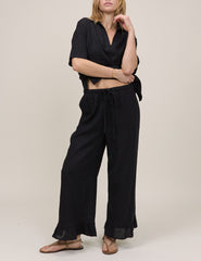 Black Linen-Blend Cropped Sia Trouser