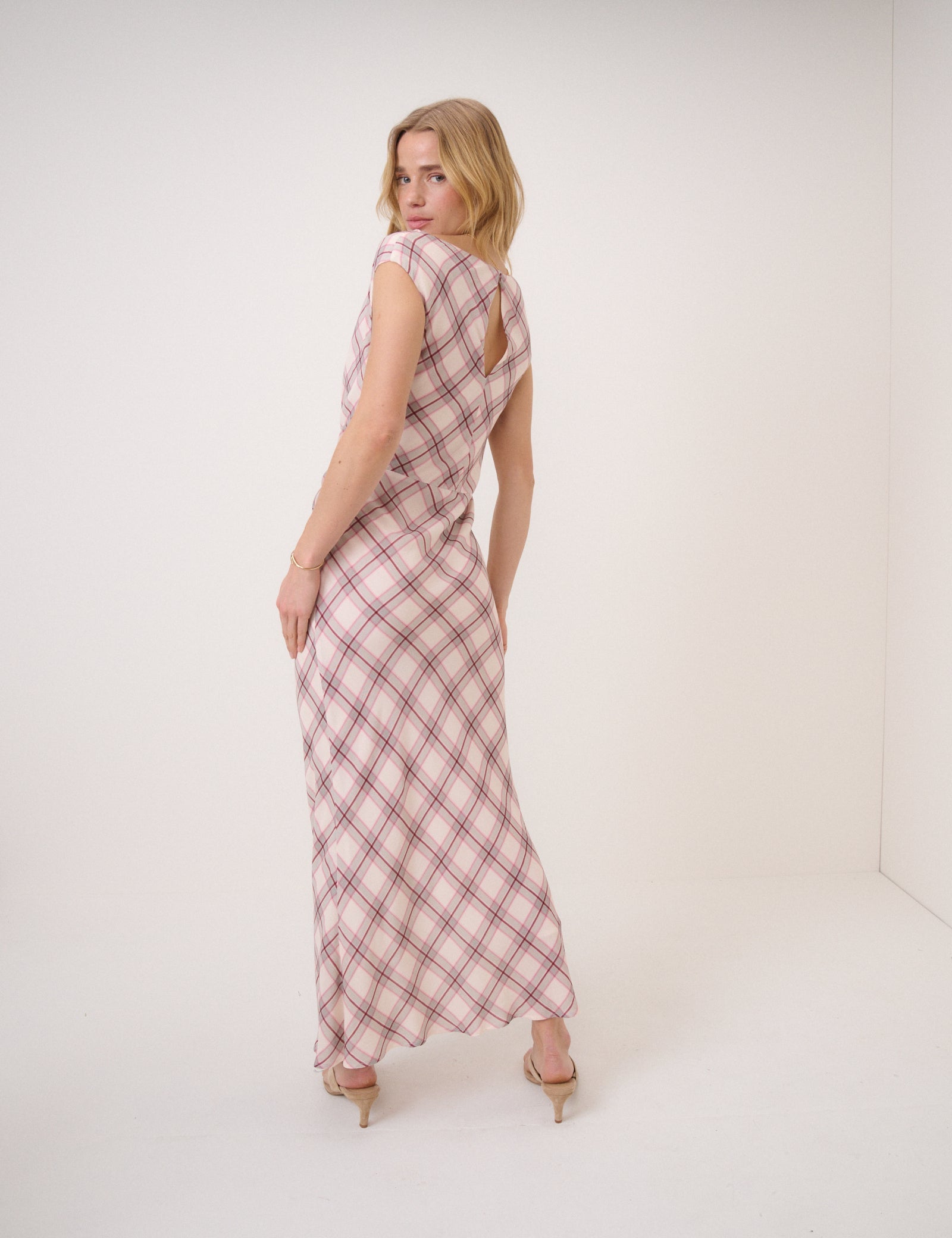 Pink Check Jessica Midi Dress