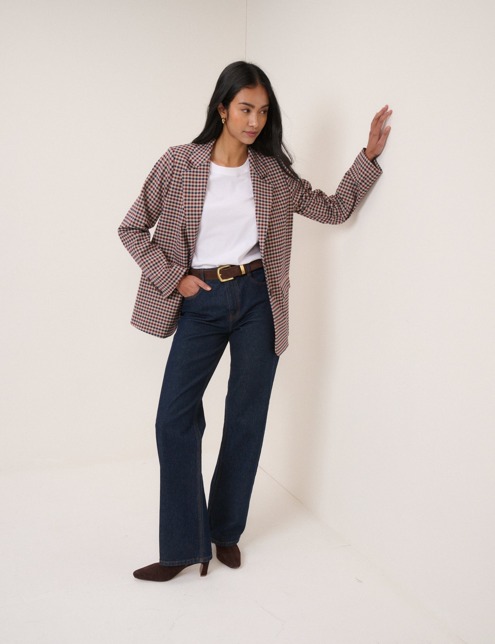 Red and Navy Gingham Blazer