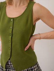 Green Scoop Neck Waistcoat