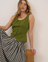Green Scoop Neck Waistcoat