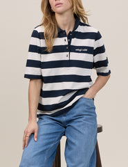 Stripe Jersey Short Sleeve Polo Top