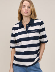 Stripe Jersey Short Sleeve Polo Top