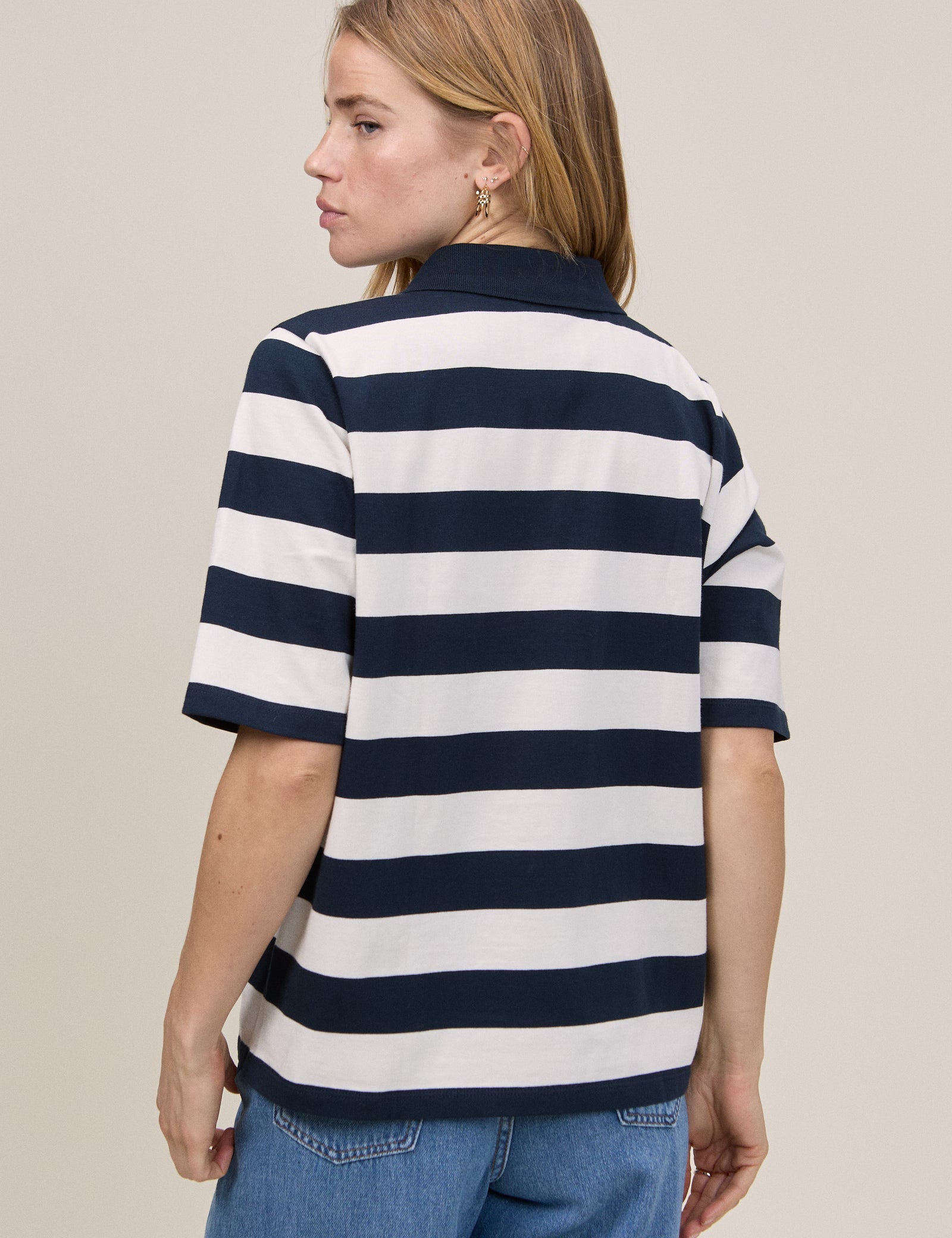 Stripe Jersey Short Sleeve Polo Top