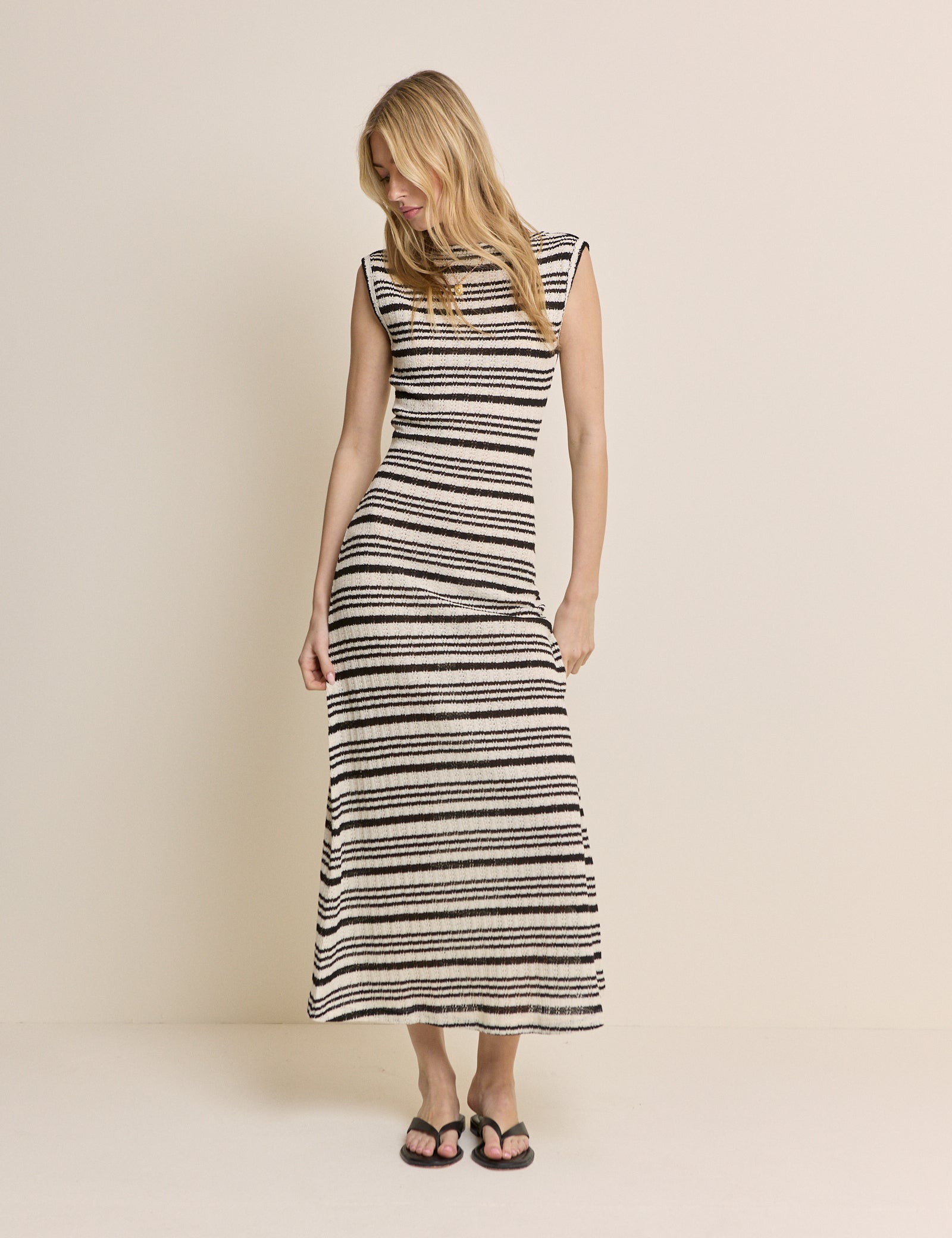 Brown And Cream Striped Colbie Midi Dress