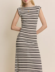 Brown And Cream Striped Colbie Midi Dress