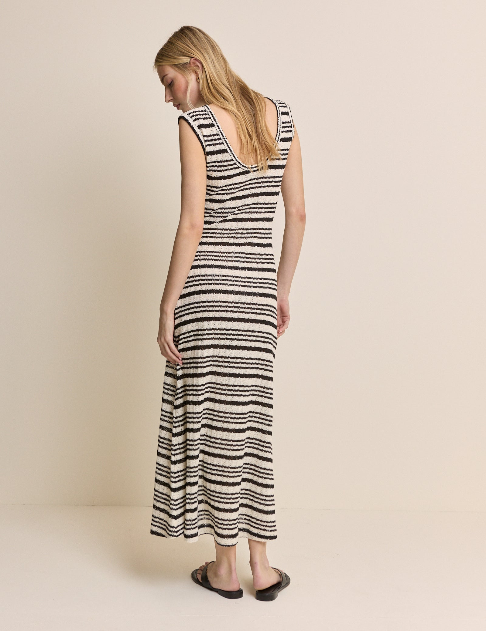 Brown And Cream Striped Colbie Midi Dress