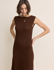Brown Boat Neck Colbie Midi Dress