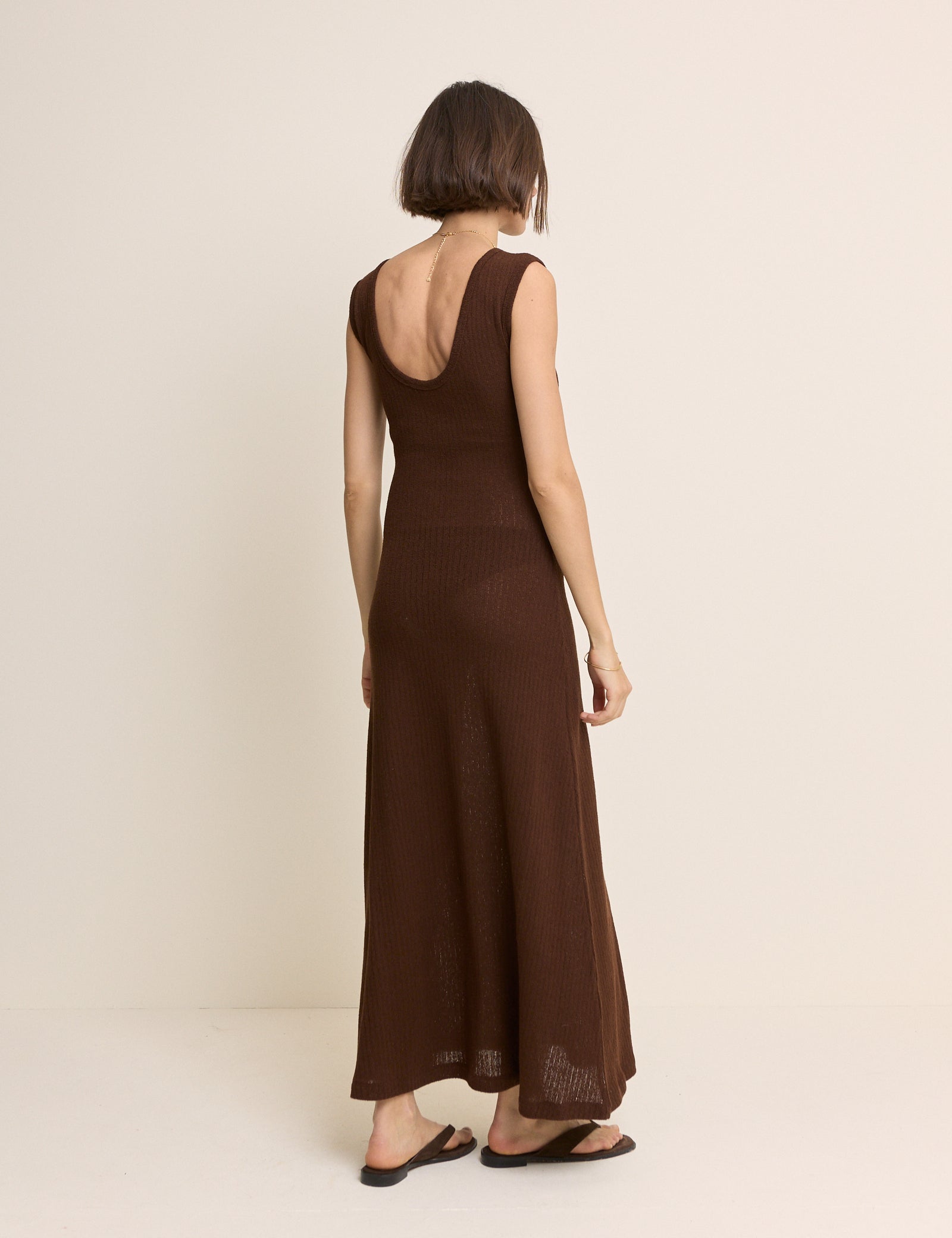Brown Boat Neck Colbie Midi Dress