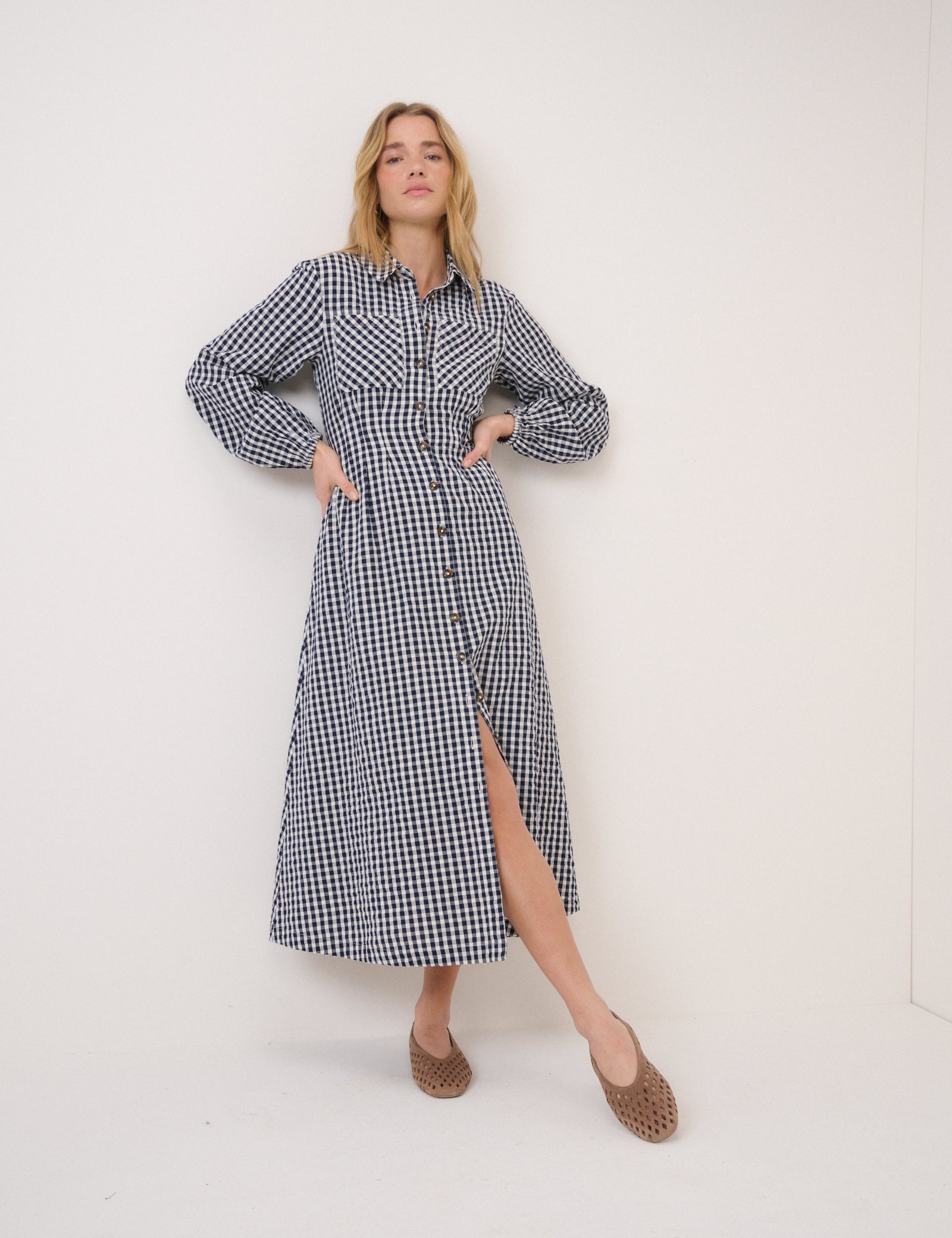 Navy Gingham Montego Midi Dress