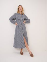 Navy Gingham Montego Midi Dress