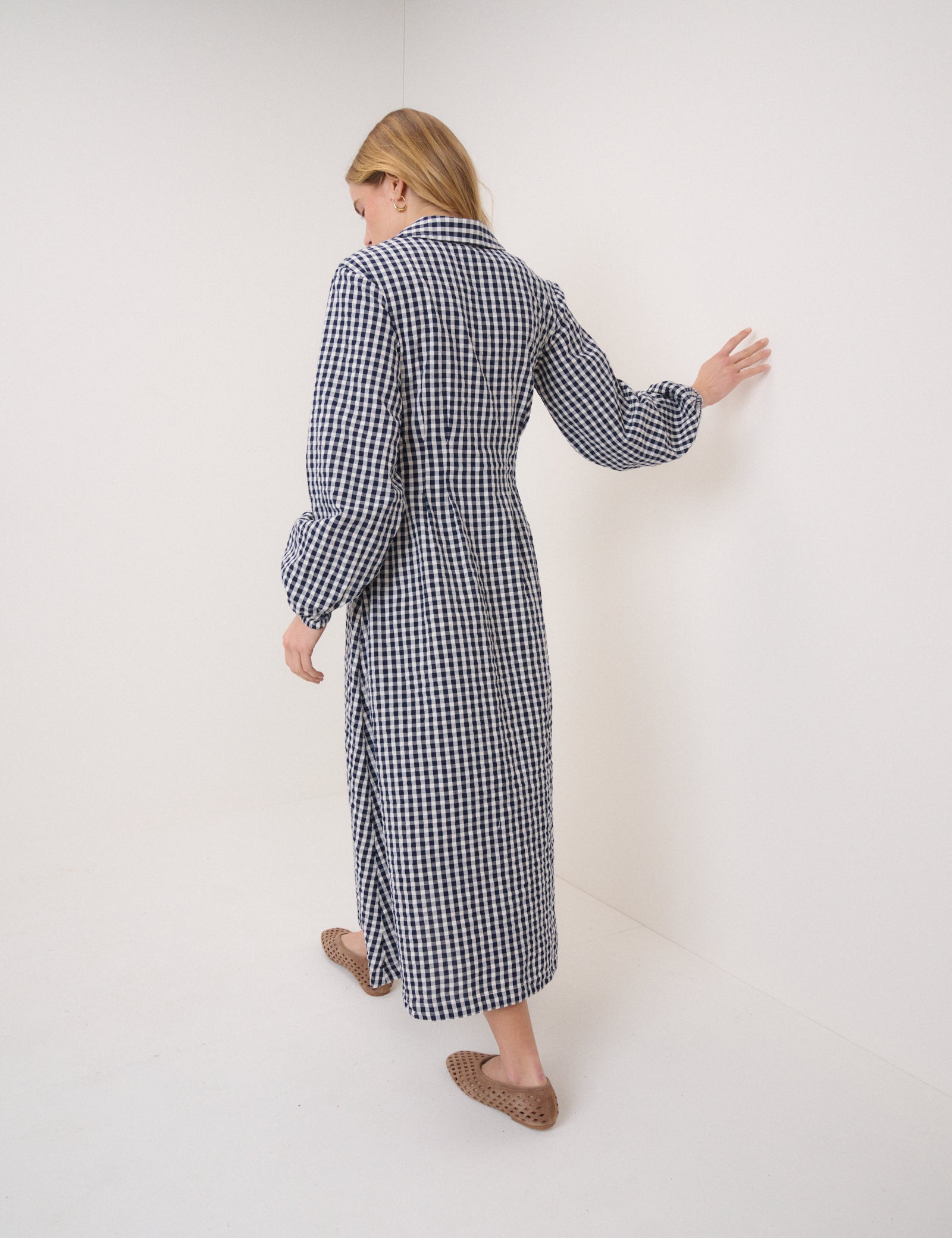 Navy Gingham Montego Midi Dress