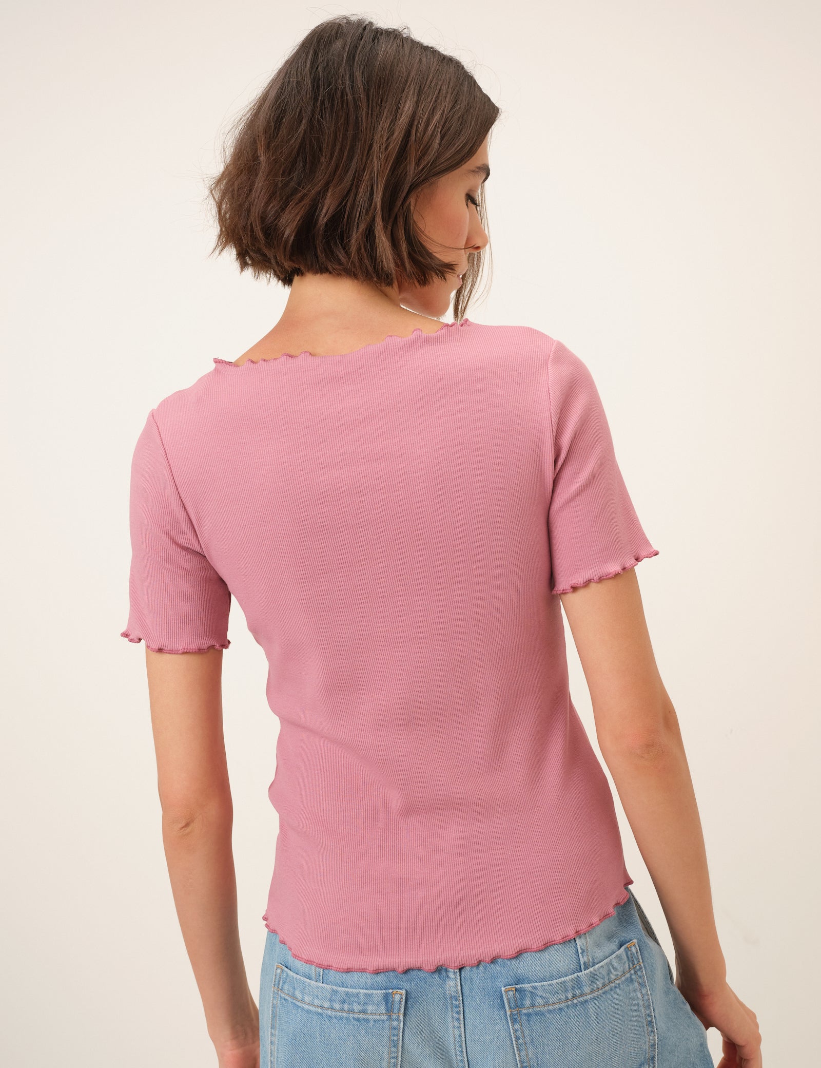 Pink Boat Neck Ribbed Top