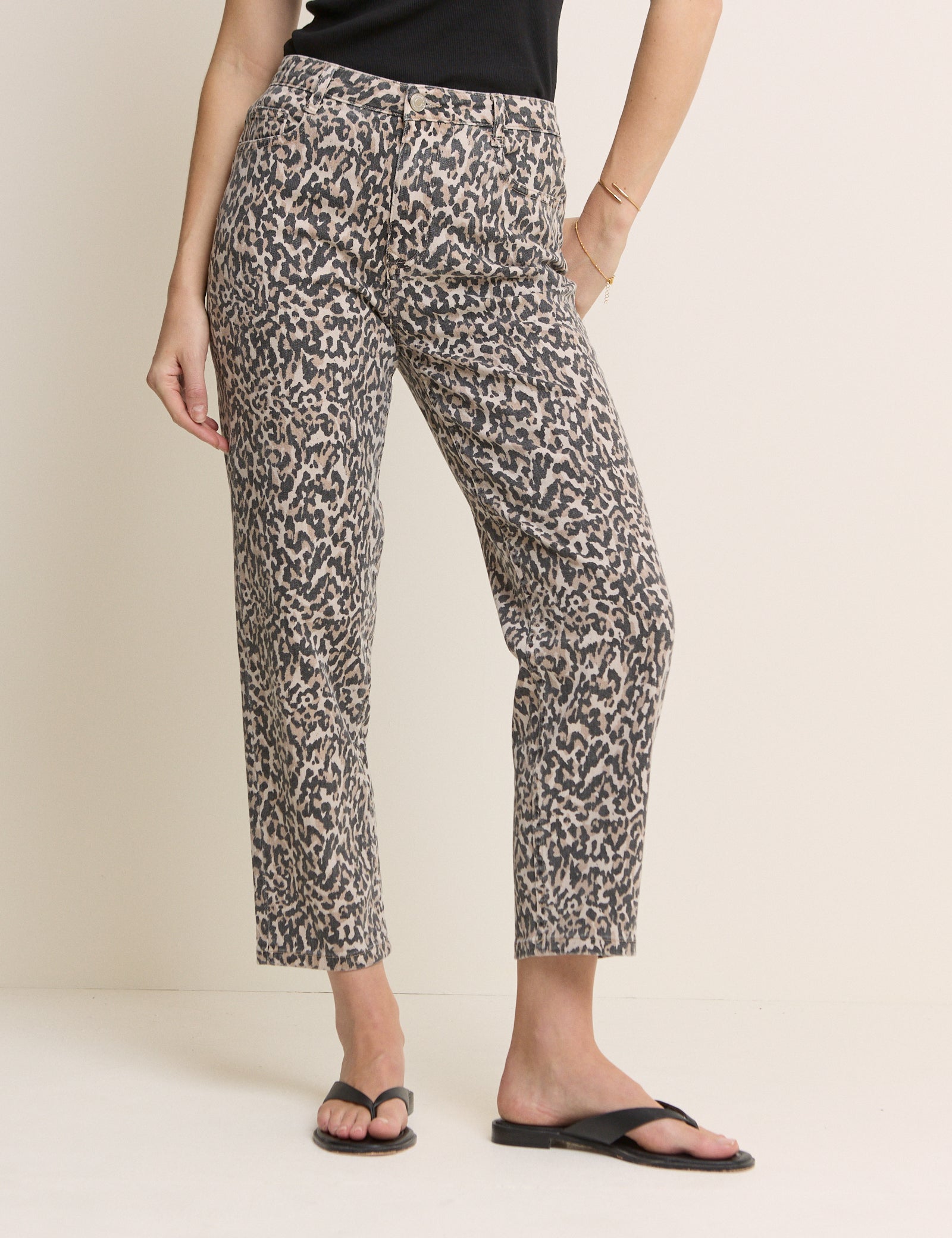 Leopard Print Mid Rise Camden Tapered Jeans
