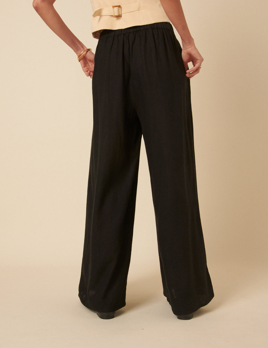 Black Linen-blend Jerrow Wide Leg Trousers