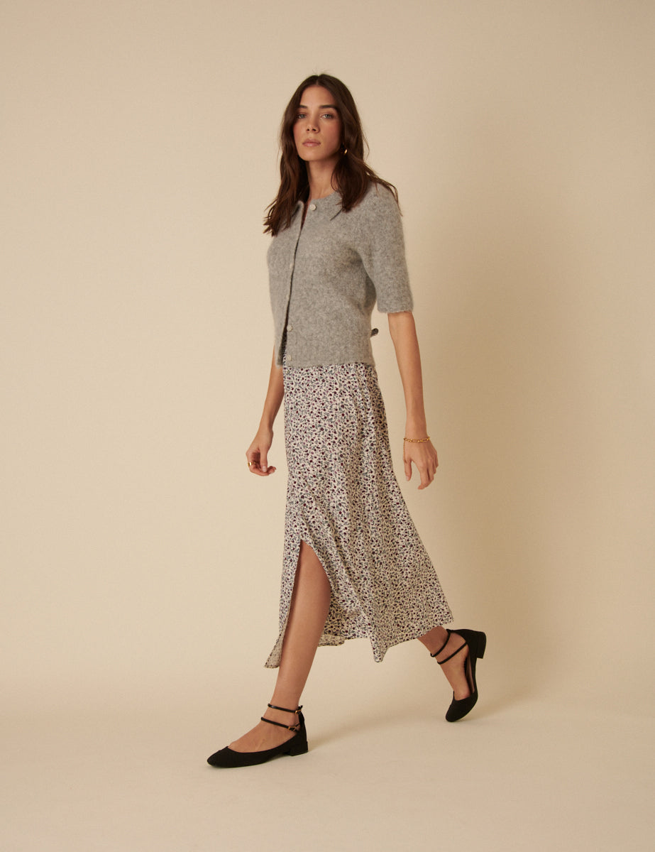 Cream Ditsy Floral Sadie Midi Skirt