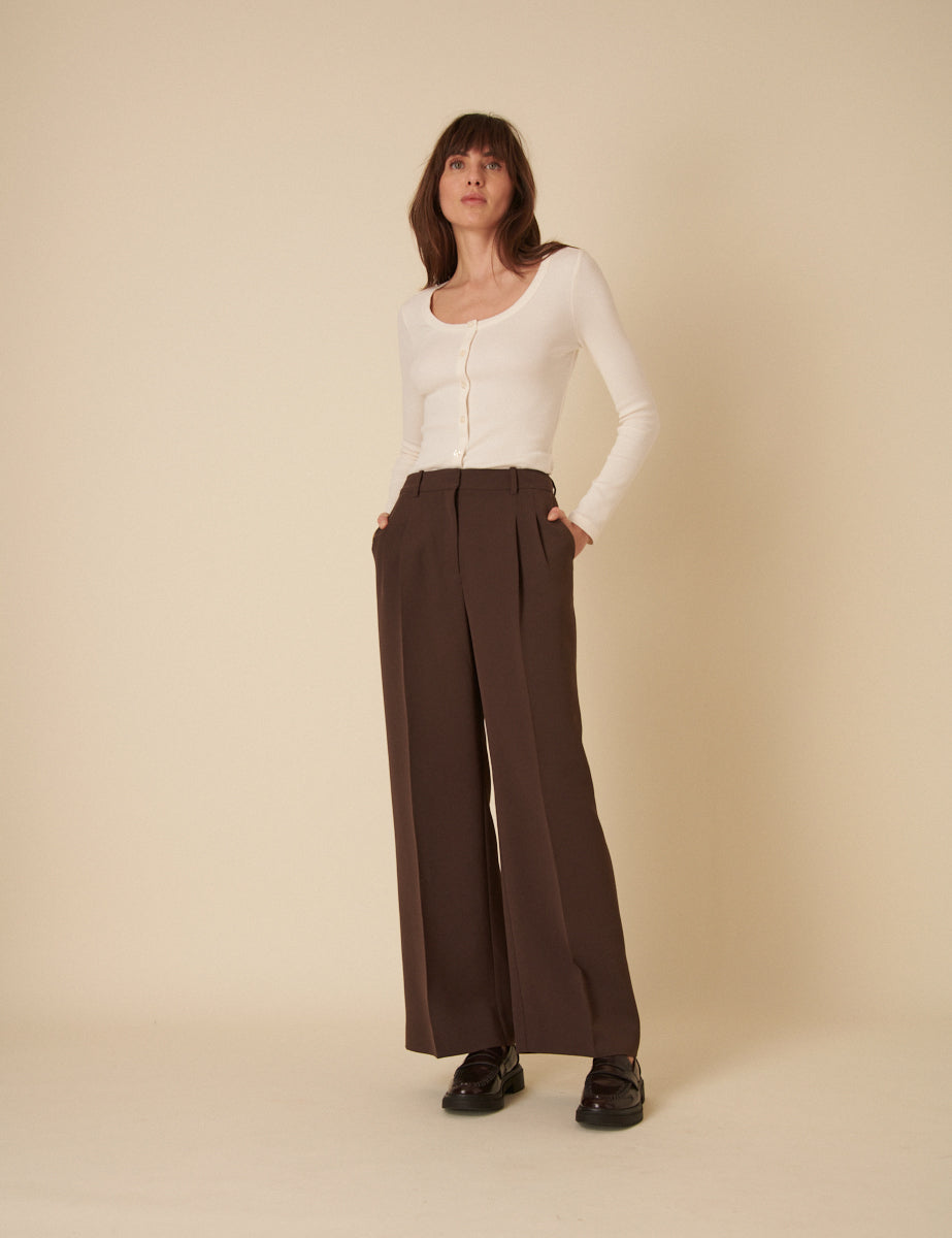 Brown Jax Tailored Crepe Trousers