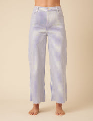 Blue Pinstripe High Rise Palazzo Jeans