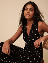 Poppy Delevingne Black Polka Dot Pandora Midi Dress