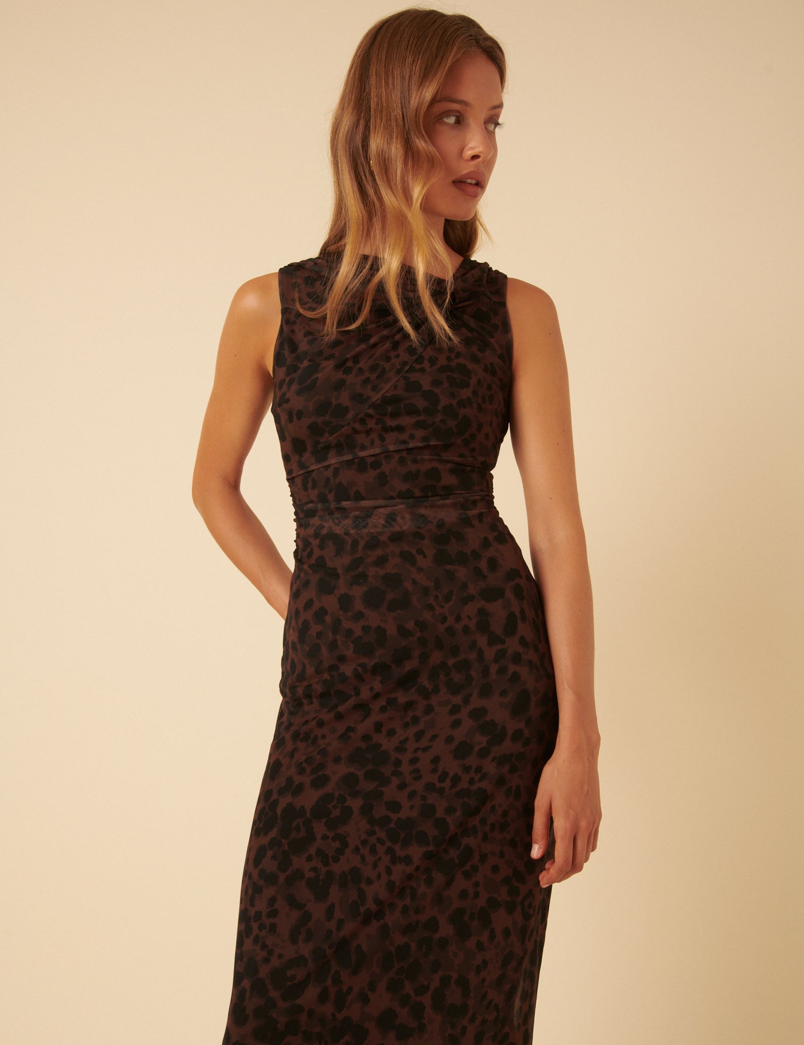 Leopard Print Mesh Morgan Jersey Midi Dress
