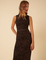 Leopard Print Mesh Morgan Jersey Midi Dress
