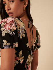 Black Floral Ella Midi Dess