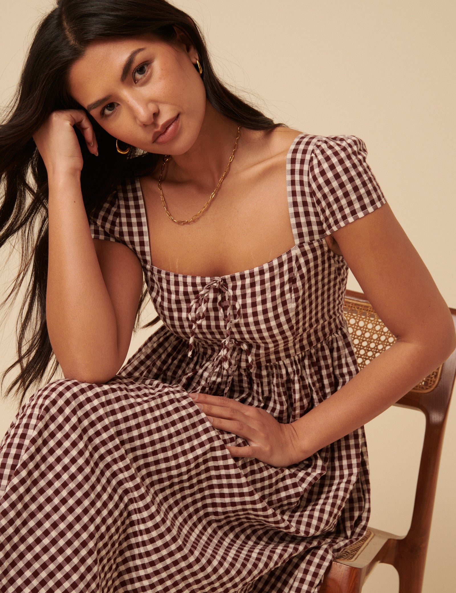 Brown Gingham Heidi Midi Dress