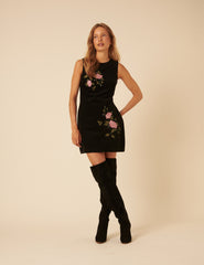 Black Floral Cord Kendall Mini Dress