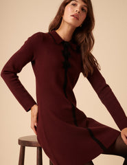 Burgundy Knitted Bow Front Mini Dress